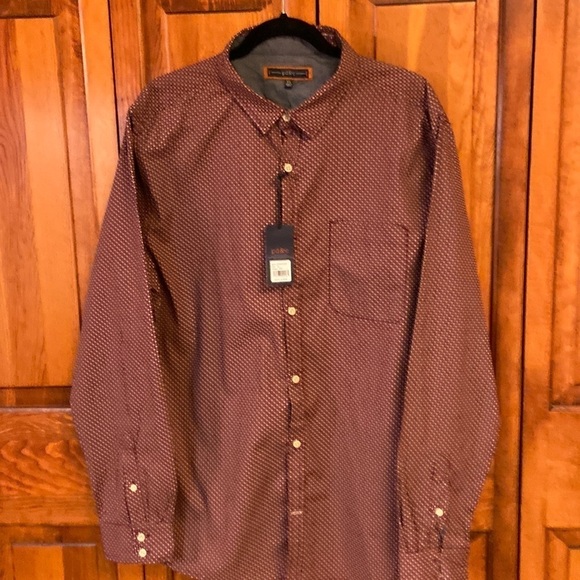 PD & C Button Down Geometric Burgundy Shirt NWT Size XL - Picture 1 of 6